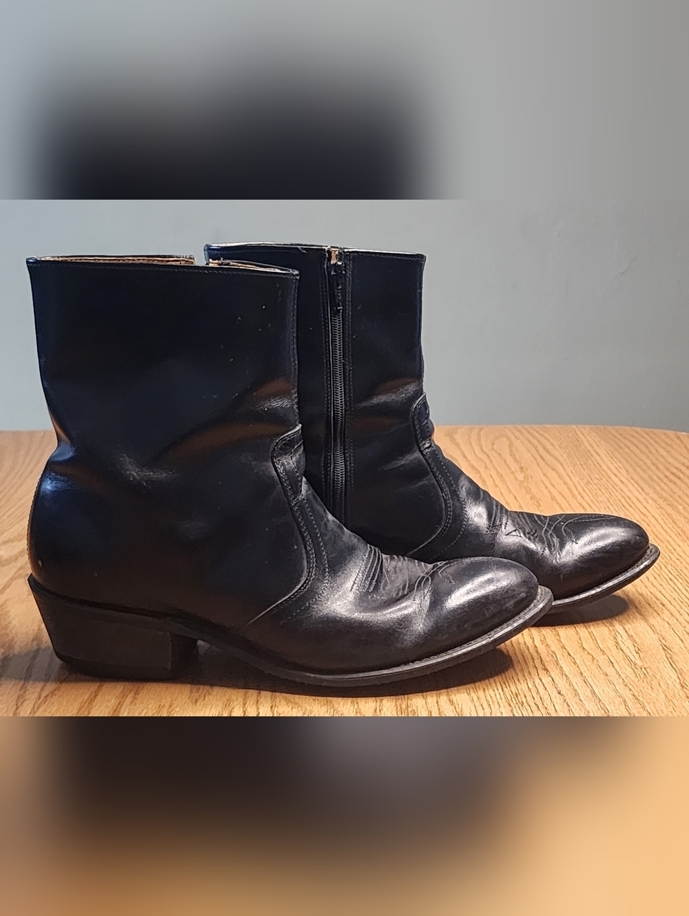Leather Cowboy Boots Mens Size 10 Black Zipper Western Biker - Picture 5 of 11